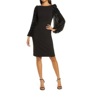 Eliza J NEW Elegant Size 6 Black dress with sequin Sleeve Brand new with tags